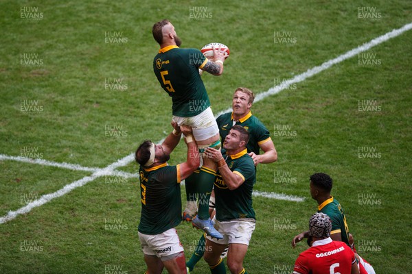 190823 - Wales v South Africa - Summer Series - RG Snyman of South Africa takes the ball from a restart