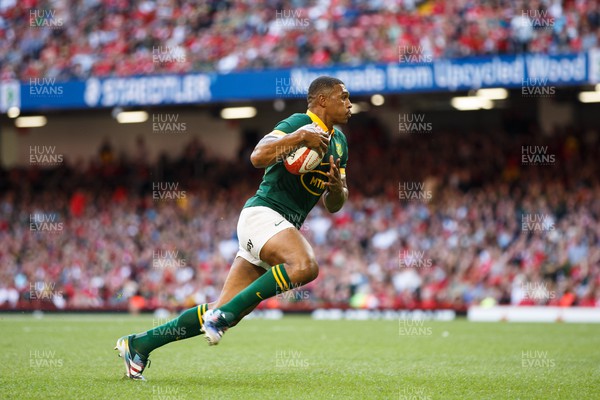 190823 - Wales v South Africa - Summer Series - Damian Willemse of South Africa goes over for a try
