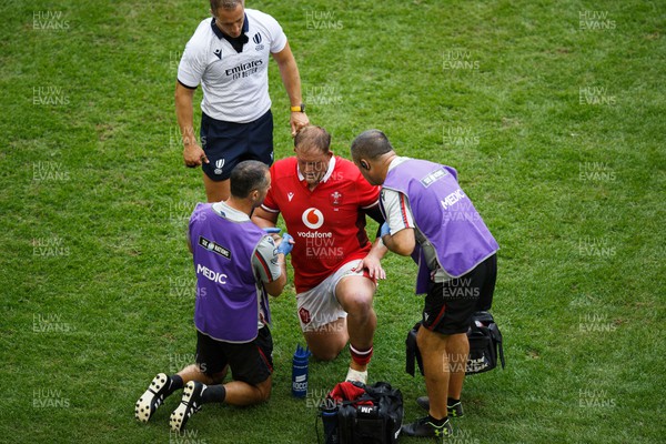 190823 - Wales v South Africa - Summer Series - Corey Domachowski of Wales receives treatment for an injury