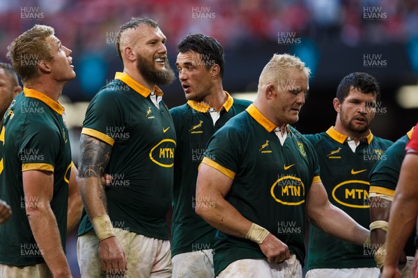 190823 - Wales v South Africa - Summer Series - Pieter-Steph du Toit, RG Snyman, Franco Mostert, Vincent Koch and Malcolm Marx of South Africa