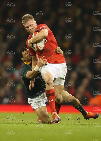 241118 - Wales v South Africa, Under Armour Series 2018 - Gareth Anscombe of Wales  is tackled
