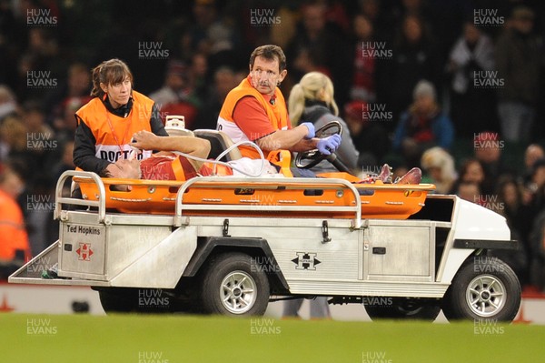 241118 - Wales v South Africa - Under Armour Series -  Ellis Jenkins of Wales is carried from the field injured