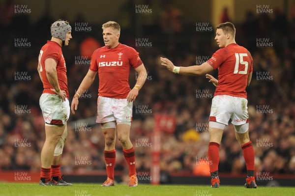 241118 - Wales v South Africa - Under Armour Series - Jonathan Davies of Wales Gareth Anscombe of Wales and Liam Williams of Wales 