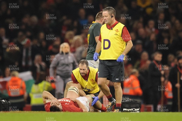 241118 - Wales v South Africa - Under Armour Series - Ellis Jenkins of Wales lies injured at the final whistle
