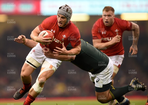 241118 - Wales v South Africa - Under Armour Series -  Jonathan Davies of Wales is tackled by Frans Malherbe of South Africa 
