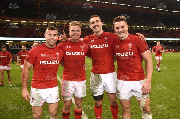 241118 - Wales v South Africa - Under Armour Series 2018 - Gareth Davies, Gareth Anscombe, George North and Jonathan Davies of Wales at the end of the game