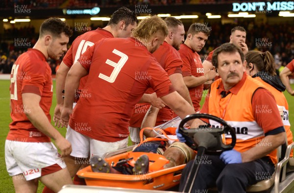 241118 - Wales v South Africa - Under Armour Series 2018 - Wales players shake hands with Ellis Jenkins as he is stretchered from the field