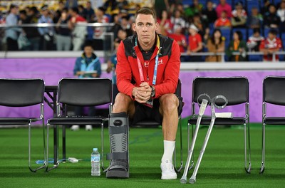 271019 - Wales v South Africa - Rugby World Cup Semi-Final - Liam Williams of Wales sits on the bench injured