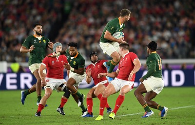 271019 - Wales v South Africa - Rugby World Cup Semi-Final - Willie le Roux of South Africa gets the high ball