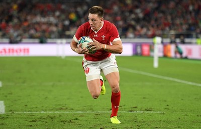 271019 - Wales v South Africa - Rugby World Cup Semi-Final - Josh Adams of Wales runs in to score a try