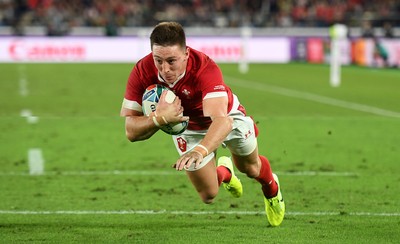 271019 - Wales v South Africa - Rugby World Cup Semi-Final - Josh Adams of Wales runs in to score a try