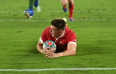 271019 - Wales v South Africa - Rugby World Cup Semi-Final - Josh Adams of Wales runs in to score a try