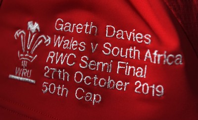 271019 - Wales v South Africa - Rugby World Cup Semi-Final - Gareth Davies jersey hangs in the dressing room