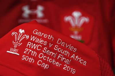 271019 - Wales v South Africa - Rugby World Cup Semi-Final - Gareth Davies jersey hangs in the dressing room