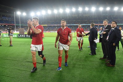 271019 - Wales v South Africa - Rugby World Cup Semi-Final - Dejected Jonathan Davies and Leigh Halfpenny of Wales