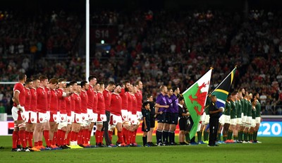 271019 - Wales v South Africa - Rugby World Cup Semi-Final - Players line up for anthems