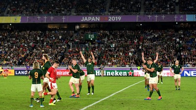 271019 - Wales v South Africa - Rugby World Cup Semi-Final - South Africa celebrate at the final whistle