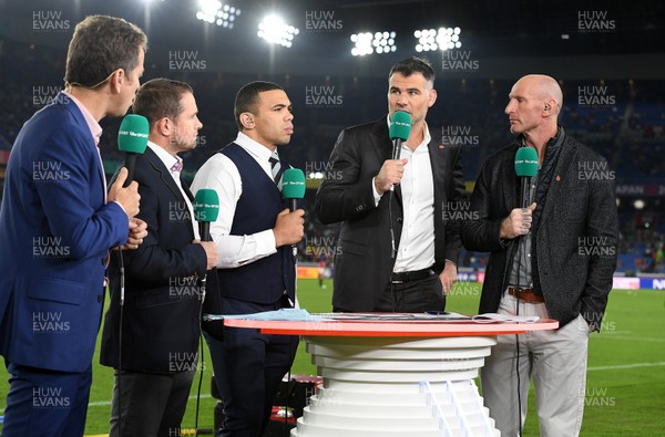 271019 - Wales v South Africa - Rugby World Cup Semi-Final - ITV commentary line up of Shane Williams, Bryan Habana, Mike Phillips and Gareth Thomas