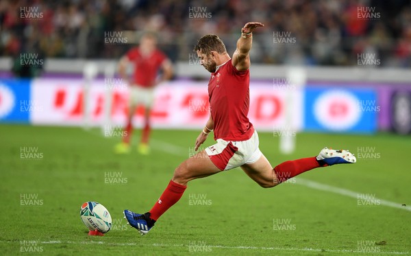 271019 - Wales v South Africa - Rugby World Cup Semi-Final - Leigh Halfpenny of Wales kicks a penalty