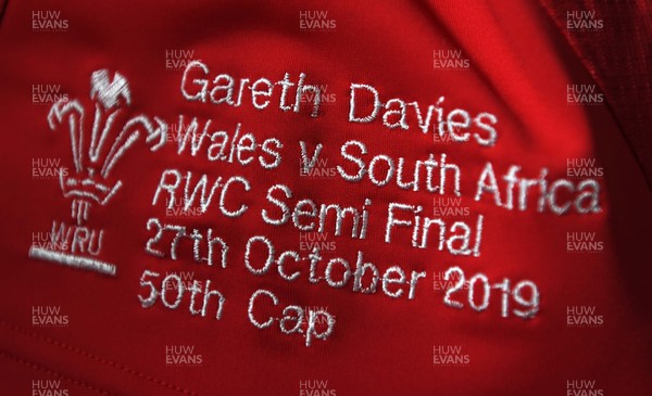271019 - Wales v South Africa - Rugby World Cup Semi-Final - Gareth Davies jersey hangs in the dressing room