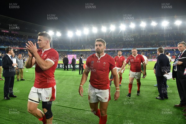 271019 - Wales v South Africa - Rugby World Cup Semi-Final - Dejected Jonathan Davies and Leigh Halfpenny of Wales