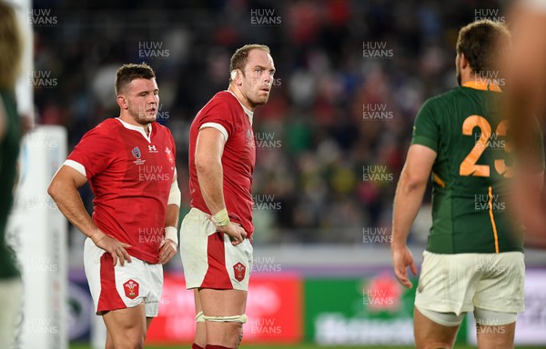 271019 - Wales v South Africa - Rugby World Cup Semi-Final - Dejected Elliot Dee and Alun Wyn Jones of Wales