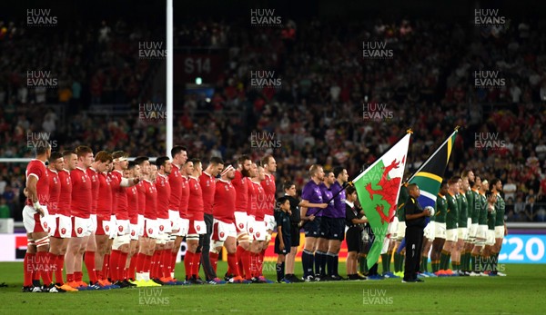 271019 - Wales v South Africa - Rugby World Cup Semi-Final - Players line up for anthems