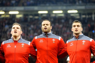 291114 - Wales v South Africa - Dove Men Series -Gethin Jenkins, Jamie Roberts and Sam Warburton during anthems