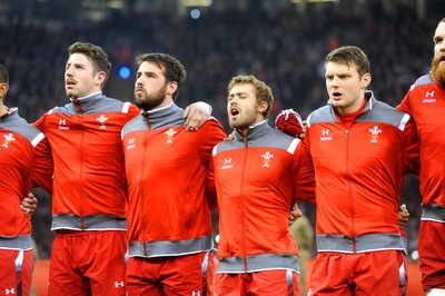 291114 - Wales v South Africa - Dove Men Series -Alex Cuthbert, Scott Baldwin, leigh Halfpenny and Dan Biggar during anthems