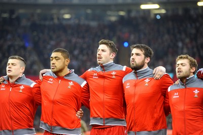 291114 - Wales v South Africa - Dove Men Series -Scott Williams, Taulupe Faletau, Alex Cuthbert, Scott Baldwin and Leigh Halfpenny during anthems