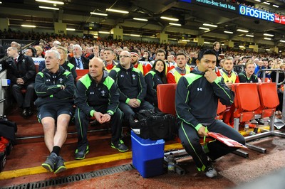 291114 - Wales v South Africa - Dove Men Series -John Rowland, Adam Beard, Martyn Payne, Sarah Jacobs and Prav Mathema on the bench