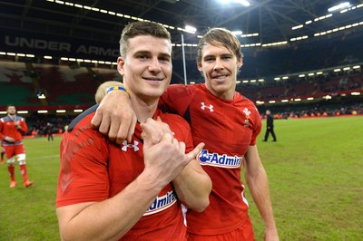 291114 - Wales v South Africa - Dove Men Series -Scott Williams and Liam Williams of Wales celebrate win