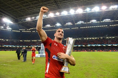 291114 - Wales v South Africa - Dove Men Series -Sam Warburton of Wales celebrates with the Prince William cup