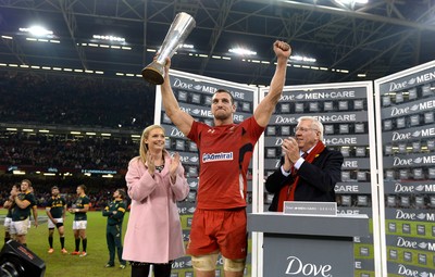 291114 - Wales v South Africa - Dove Men Series -Sam Warburton of Wales celebrates with the Prince William cup