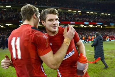 291114 - Wales v South Africa - Dove Men Series -Dan Biggar and Liam Williams of Wales celebrates win