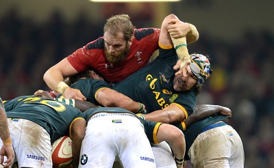 291114 - Wales v South Africa - Dove Men Series -Alun Wyn Jones of Wales and Victor Matfield of South Africa compete