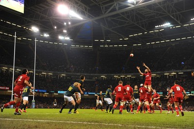 291114 - Wales v South Africa - Dove Men Series -Alun Wyn Jones of Wales takes line-out ball