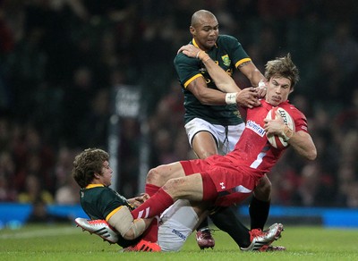 291114 - Wales v South Africa - Dove Men Series - Liam Williams of Wales is tackled by Pat Lambie and Cornal Hendricks of South Africa