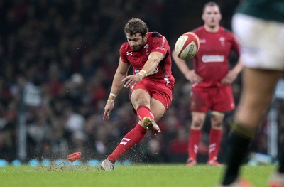 291114 - Wales v South Africa - Dove Men Series - Leigh Halfpenny of Wales kicks a penalty to make the score 12-6