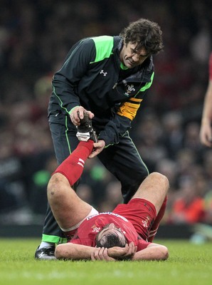 291114 - Wales v South Africa - Dove Men Series - Sam Warburton of Wales is looked at by the physio