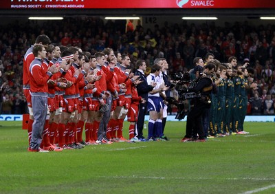 291114 - Wales v South Africa - Dove Men+Care Series -Wales and South Africa pay their respects before kick off