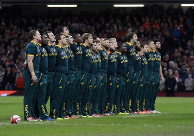 291114 - Wales v South Africa - Dove Men+Care Series -South Africa line up for the national anthems