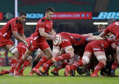 291114 - Wales v South Africa - Dove Men+Care Series -Rhys Webb of Wales kicks into space