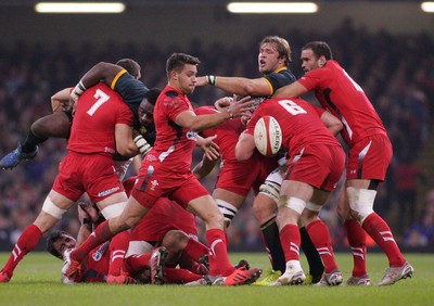 291114 - Wales v South Africa - Dove Men+Care Series -Rhys Webb of Wales kicks into space