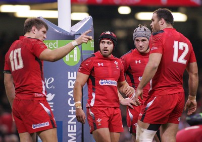 291114 - Wales v South Africa - Dove Men+Care Series -Dan Biggar(10) of Wales directs matters