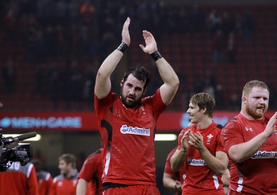 291114 - Wales v South Africa - Dove Men+Care Series -Scott Baldwin of Wales applauds the supporters after the final whistle