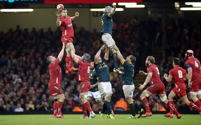 291114 - Wales v South Africa, Dove Men Series 2014, Cardiff - Sam Warburton of Wales wins line out