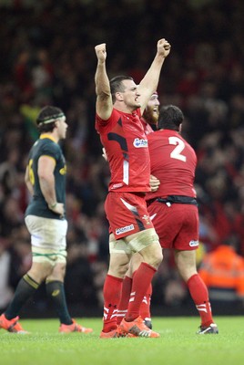 291114 - Wales v South Africa, Dove Men Series 2014, Cardiff - Sam Warburton of Wales celebrates as the final whistle is blown