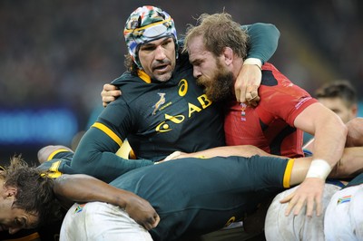 291114 - Wales v South Africa - Dove Men Series - Victor Matfield of South Africa and Alun Wyn Jones of Wales in a maul