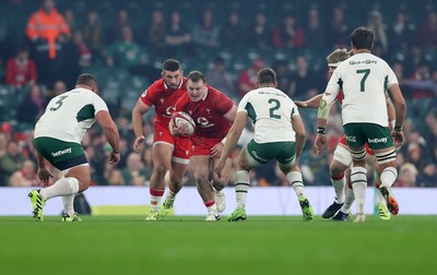 291125 - Wales v South Africa Springboks - Quilter Nations Series - Dewi Lake of Wales is challenged by Johan Grobbelaar of South Africa 